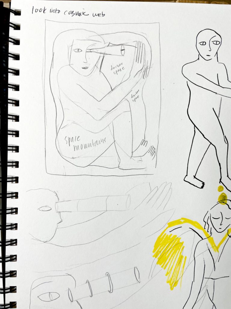 A thumbnail drawing showing how Rebecca conceptualized the artwork "Carina Nebula"